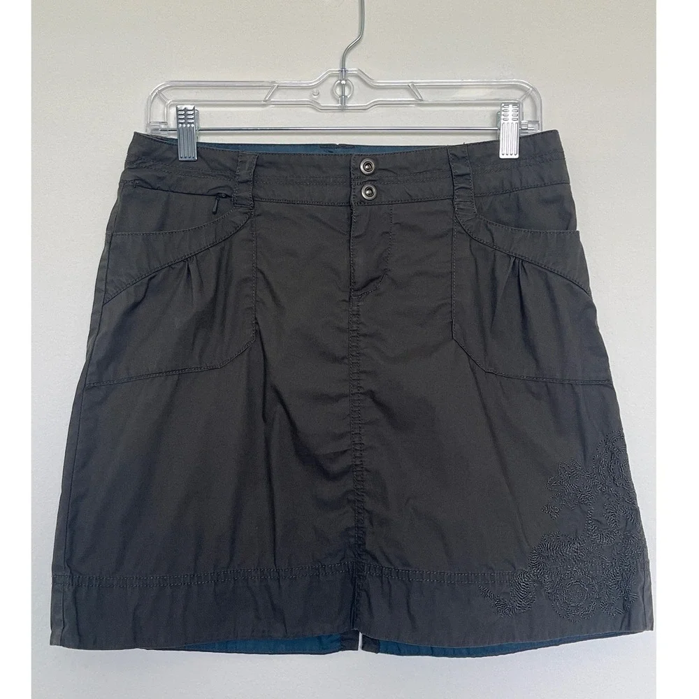 REI Womens Olive Green Embroidered Utility Skirt Size 2‎ Cargo Hiking Outdoor